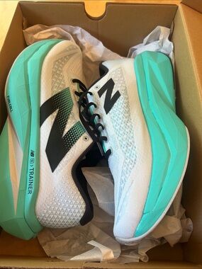 New Balance White and Teal Men’s Trainer Shoes